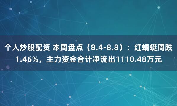 个人炒股配资 本周盘点（8.4-8.8）：红蜻蜓周跌1.46%，主力资金合计净流出1110.48万元